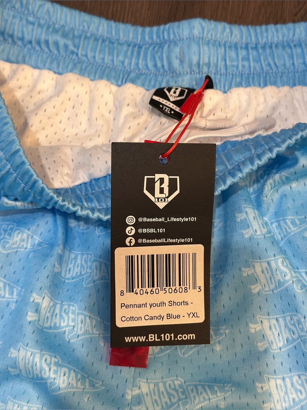 Baseball Lifestyle 101 Pennant Cotton Candy Blue Mesh Shorts Youth XL NWT - Picture 2 of 4